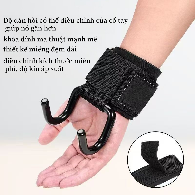 TMOY 2 Chiếc Móc Nâng Trọng Lượng Tay Cầm Có Quấn Cổ Tay, Dây Đeo Cổ Tay Tập Gym Thể Dục, Móc Trọng Lượng Dây Kéo, Găng Tay Nâng Điện