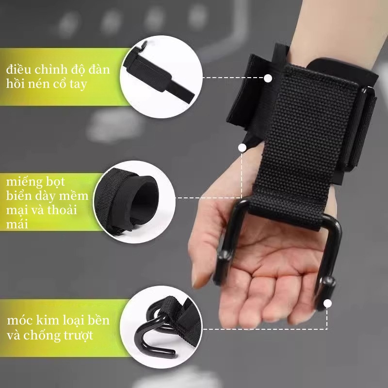 TMOY 2 Chiếc Móc Nâng Trọng Lượng Tay Cầm Có Quấn Cổ Tay, Dây Đeo Cổ Tay Tập Gym Thể Dục, Móc Trọng Lượng Dây Kéo, Găng Tay Nâng Điện