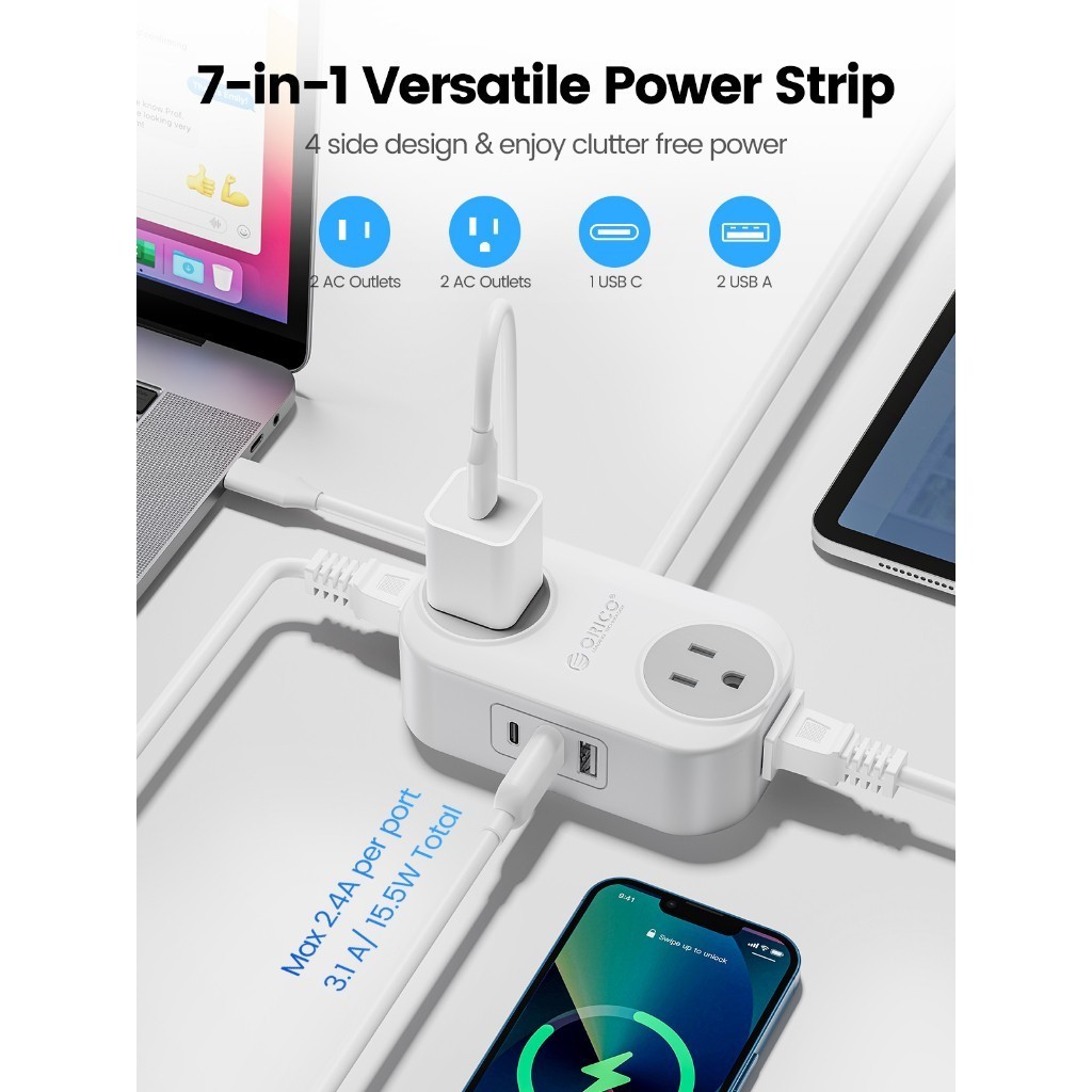 Dây nối dài di động ORICO Sạc thông minh USB Dải nguồn treo tường được phê duyệt (JY1)