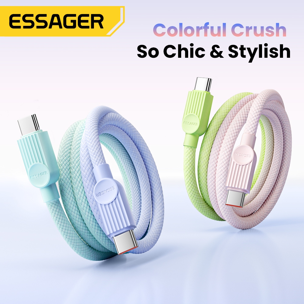 Essager 60W Sạc Nhanh Cáp USB C Loại C Sang C 3A PD Sạc Nhanh USB 2.0 Đồng Bộ Dữ Liệu 480Mbps Màu Kép