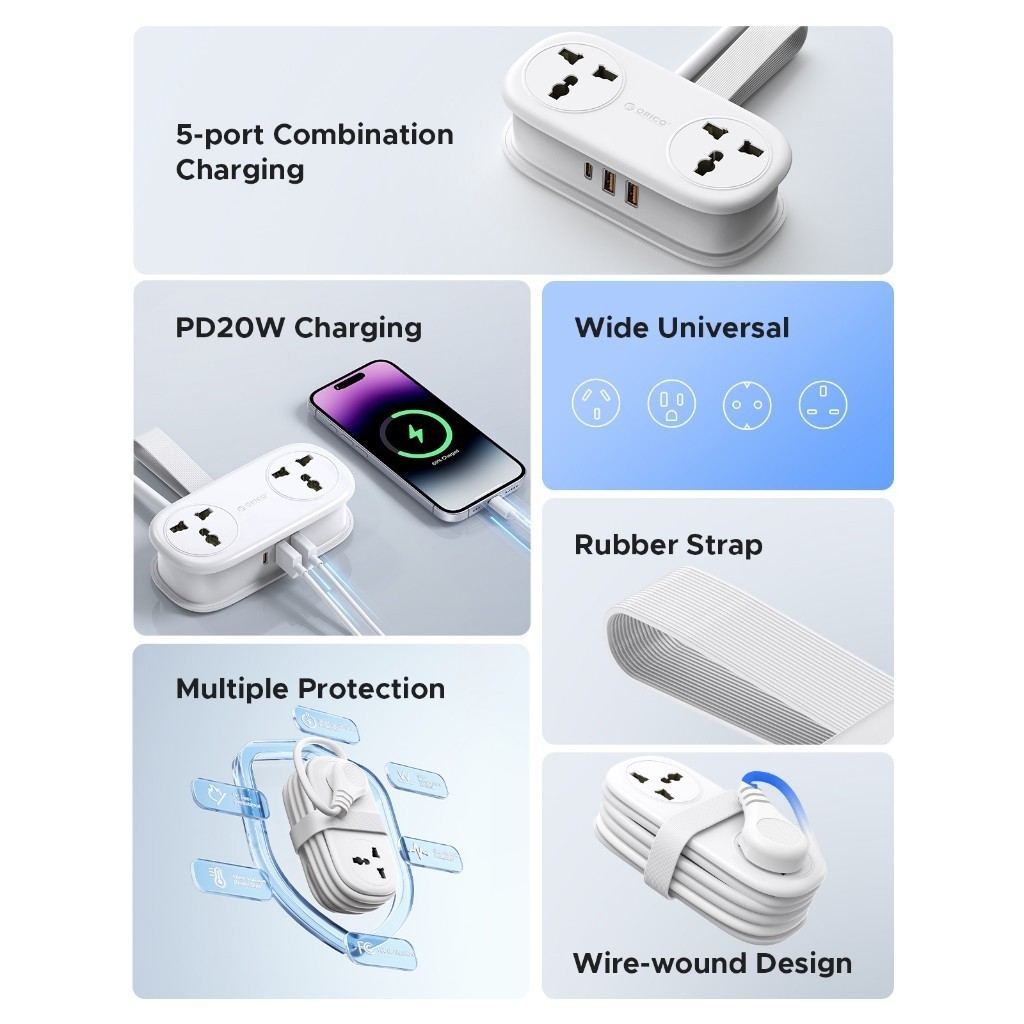 ORICO US Plug - Dây nối dài du lịch đa năng PD20W Dải nguồn du lịch 100-250V World Universal cho US UK EU JP (AP3-UN)