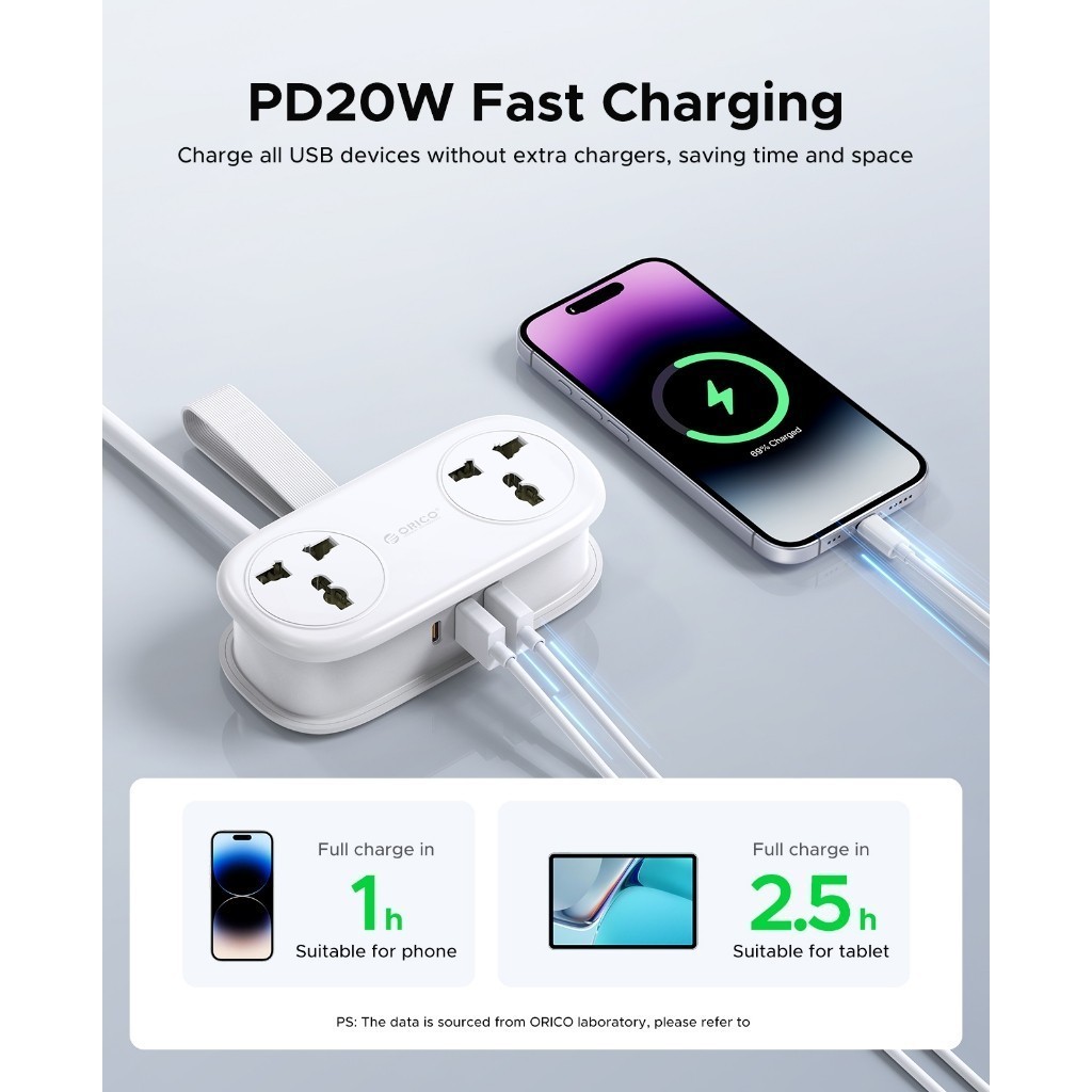 ORICO US Plug - Dây nối dài du lịch đa năng PD20W Dải nguồn du lịch 100-250V World Universal cho US UK EU JP (AP3-UN)