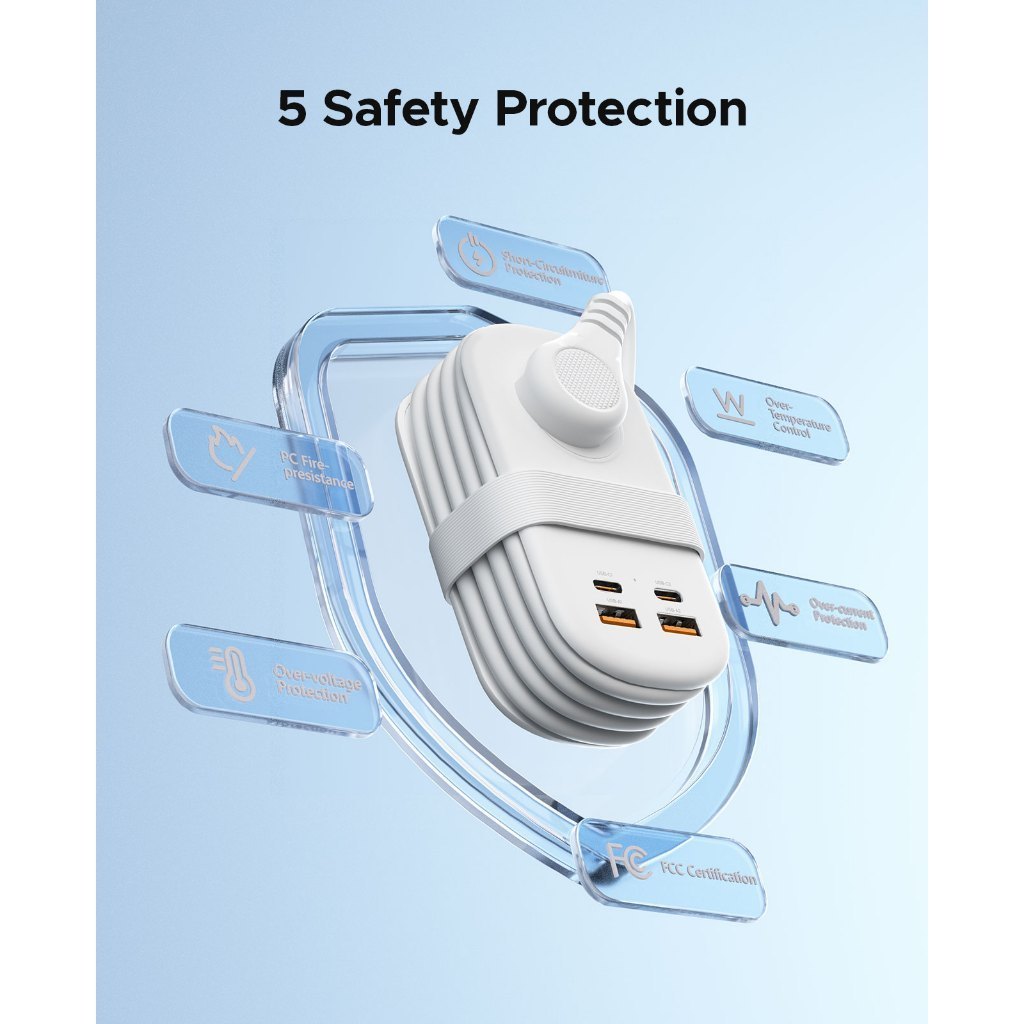 ORICO US Plug - Dải nguồn GaN 65W với 3 ổ cắm AC 2 cổng USB-A 2 USB-C Sạc nhanh cho MacBook iPad iPhone (AP3-65W)