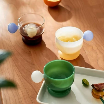 🍎 310ml Ly Thủy Tinh Dễ Thương Nước ép Rượu thủy Tinh Cốc uống Thủy Tinh Trong Suốt Espresso Shot Glass Thủy Tinh Trong Suốt Cốc Cà Phê Tráng Miệng Cốc Cốc Nóng Lạnh Có Tay Cầm Pudding Bát Salad trái 