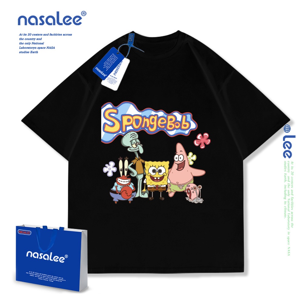 NASA SpongeBob SquarePants Trẻ Em Mùa Hè Cổ Tròn Tay Ngắn Cotton Nguyên Chất Nam Nữ Trẻ Em Áo Hoạt Hình