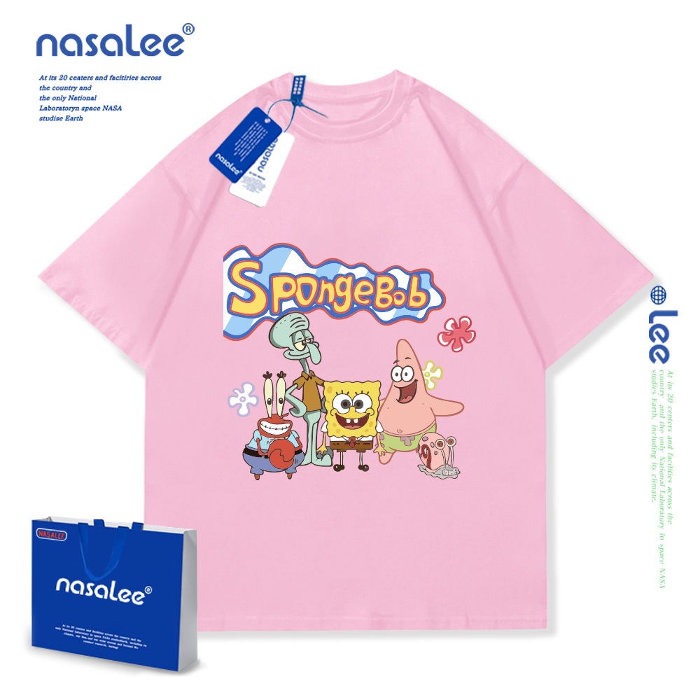 NASA SpongeBob SquarePants Trẻ Em Mùa Hè Cổ Tròn Tay Ngắn Cotton Nguyên Chất Nam Nữ Trẻ Em Áo Hoạt Hình