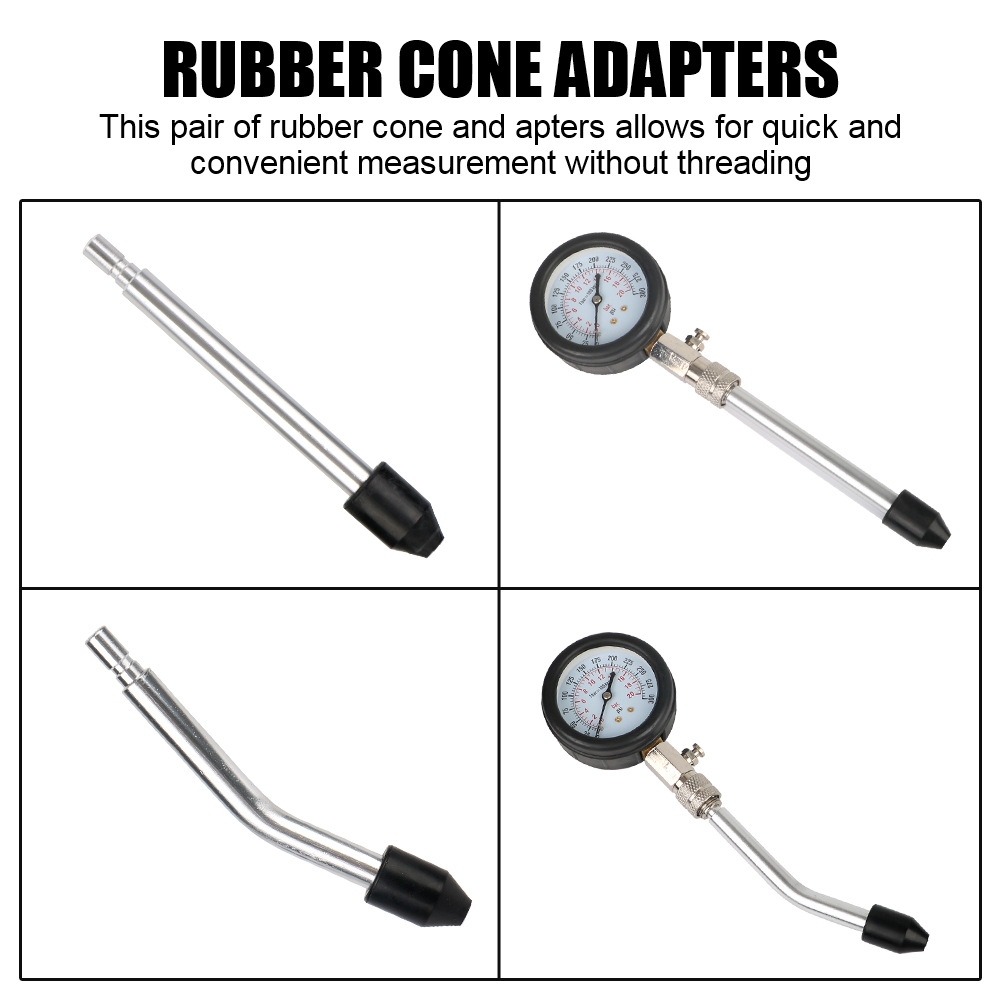 8 Chiếc Xe Máy Xi Lanh Nén Thử Nghiệm 0 - 300 PSI Ô Tô Động Cơ Xi Lanh Đo Áp Suất Máy Đo M10 M12 M14 M18 Adapter Xe Máy Xe Máy Xăng Dụng Cụ Kiểm Tra