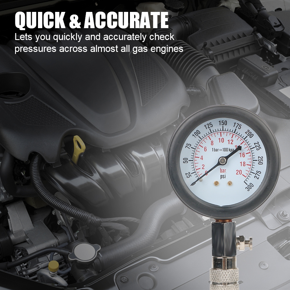 8 Chiếc Xe Máy Xi Lanh Nén Thử Nghiệm 0 - 300 PSI Ô Tô Động Cơ Xi Lanh Đo Áp Suất Máy Đo M10 M12 M14 M18 Adapter Xe Máy Xe Máy Xăng Dụng Cụ Kiểm Tra