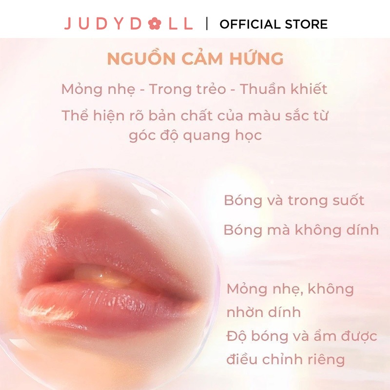 Ảnh Son Dưỡng Có Màu JUDYDOLL 3g Dưỡng Ẩm Bóng Tráng Gương Sáng Lấp Lánh Mịn Môi Bền Màu Che Phủ Vân Môi 4