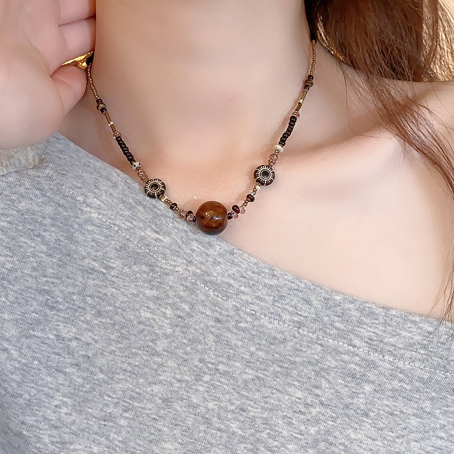 [Jewbeauty] Vòng cổ mặt dây chuyền tròn đính cườm gốm phong cách Trung Quốc mới cổ điển dây chuyền xương đòn cao cấp thời trang đa năng trang trí cổ đơn giản cho nữ