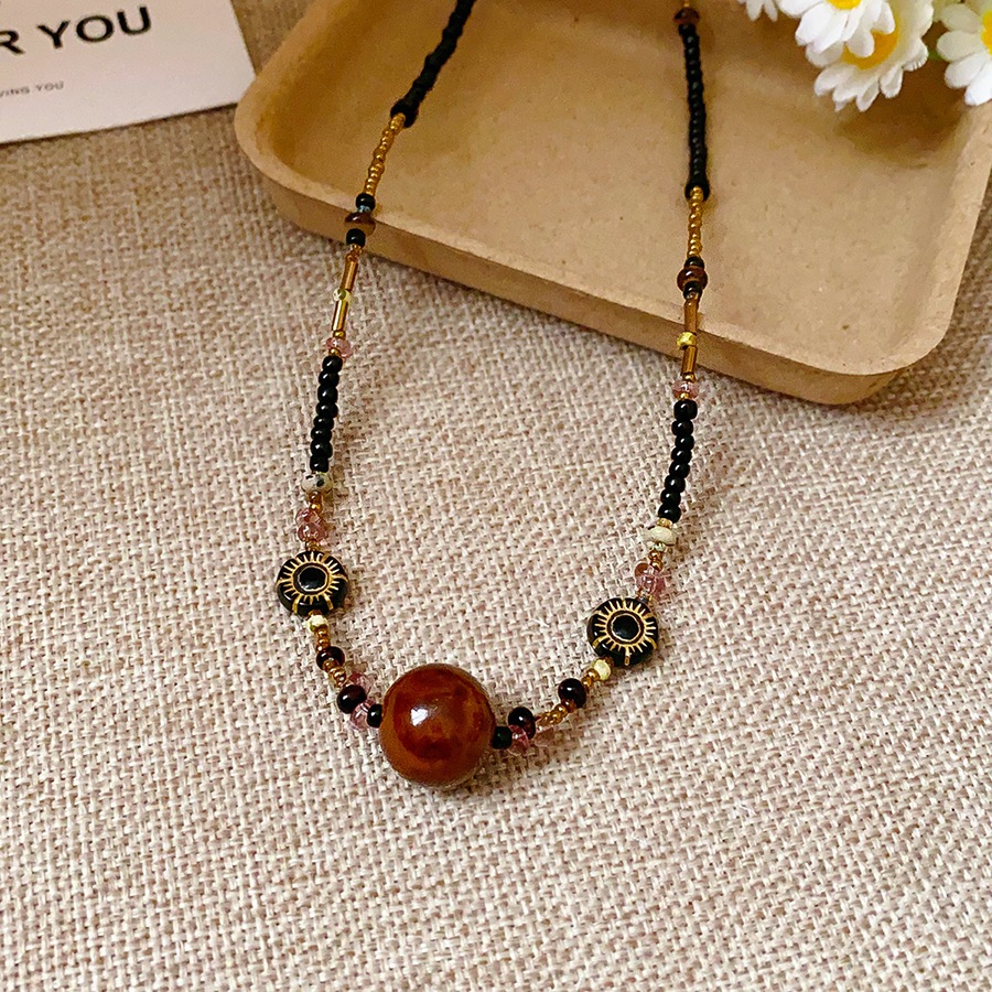[Jewbeauty] Vòng cổ mặt dây chuyền tròn đính cườm gốm phong cách Trung Quốc mới cổ điển dây chuyền xương đòn cao cấp thời trang đa năng trang trí cổ đơn giản cho nữ
