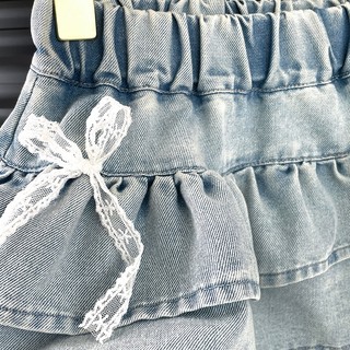 MuyoNowo Bé Gái Ren Nơ Ruffle Denim Skort Eo Co Giãn Quần Short Mùa Hè Mềm Mại