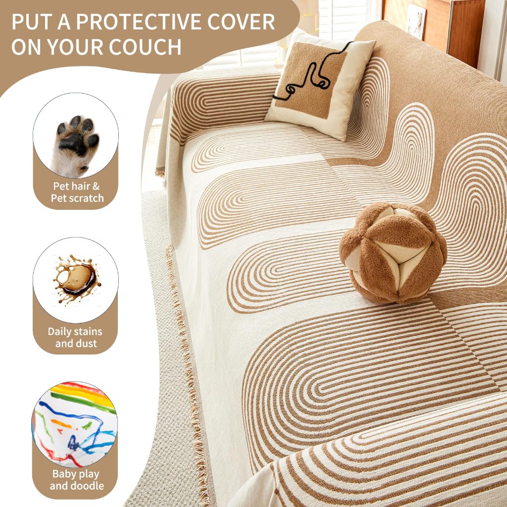 Vỏ Sofa Bohemian, Chăn Sofa Chenille Chống Mèo Trầy Xước Bốn Mùa Đa Năng Chống Trơn Trượt Trang Trí Nhà Cửa Thiết Bị Nội Thất