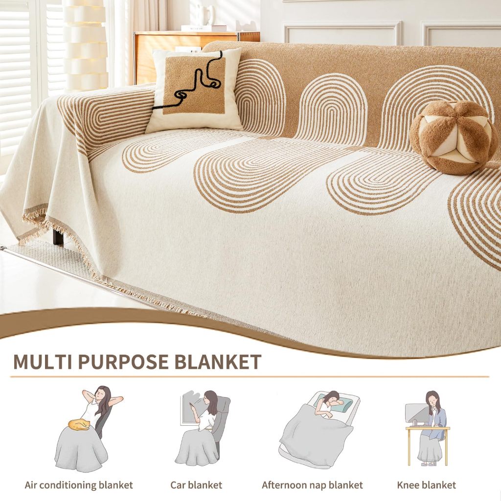 Vỏ Sofa Bohemian, Chăn Sofa Chenille Chống Mèo Trầy Xước Bốn Mùa Đa Năng Chống Trơn Trượt Trang Trí Nhà Cửa Thiết Bị Nội Thất
