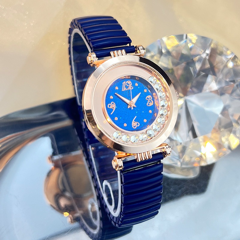 Đồng hồ nữ đầy màu sắc Dây thun Full Diamond Ball Rolling Sand Đồng hồ nữ Đồng hồ đeo tay Đồng hồ thạch anh thời trang siêu mỏng