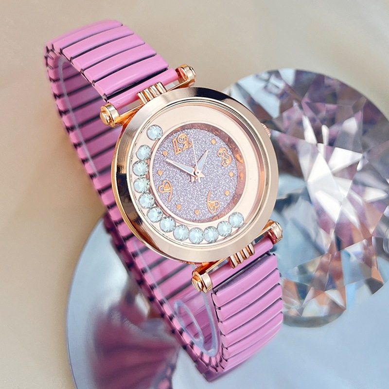 Đồng hồ nữ đầy màu sắc Dây thun Full Diamond Ball Rolling Sand Đồng hồ nữ Đồng hồ đeo tay Đồng hồ thạch anh thời trang siêu mỏng