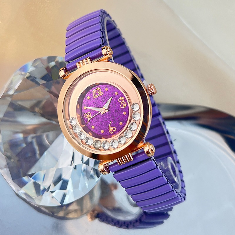 Đồng hồ nữ đầy màu sắc Dây thun Full Diamond Ball Rolling Sand Đồng hồ nữ Đồng hồ đeo tay Đồng hồ thạch anh thời trang siêu mỏng