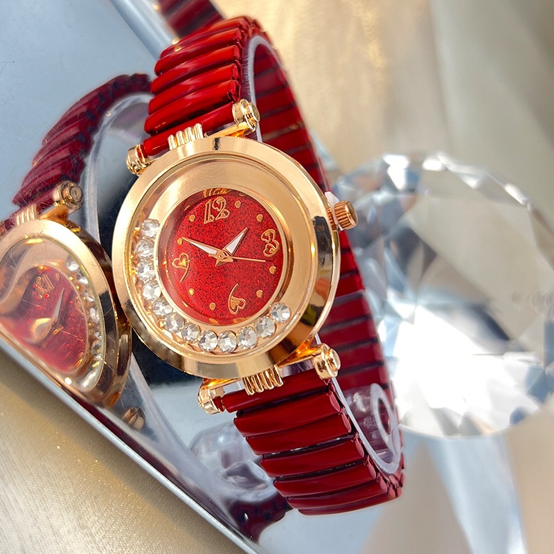 Đồng hồ nữ đầy màu sắc Dây thun Full Diamond Ball Rolling Sand Đồng hồ nữ Đồng hồ đeo tay Đồng hồ thạch anh thời trang siêu mỏng