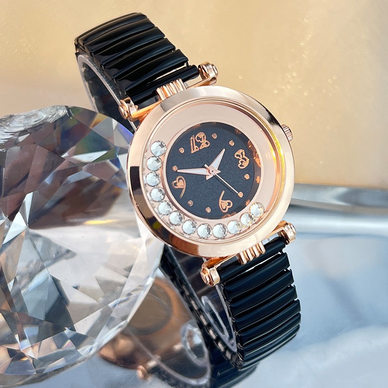 Đồng hồ nữ đầy màu sắc Dây thun Full Diamond Ball Rolling Sand Đồng hồ nữ Đồng hồ đeo tay Đồng hồ thạch anh thời trang siêu mỏng