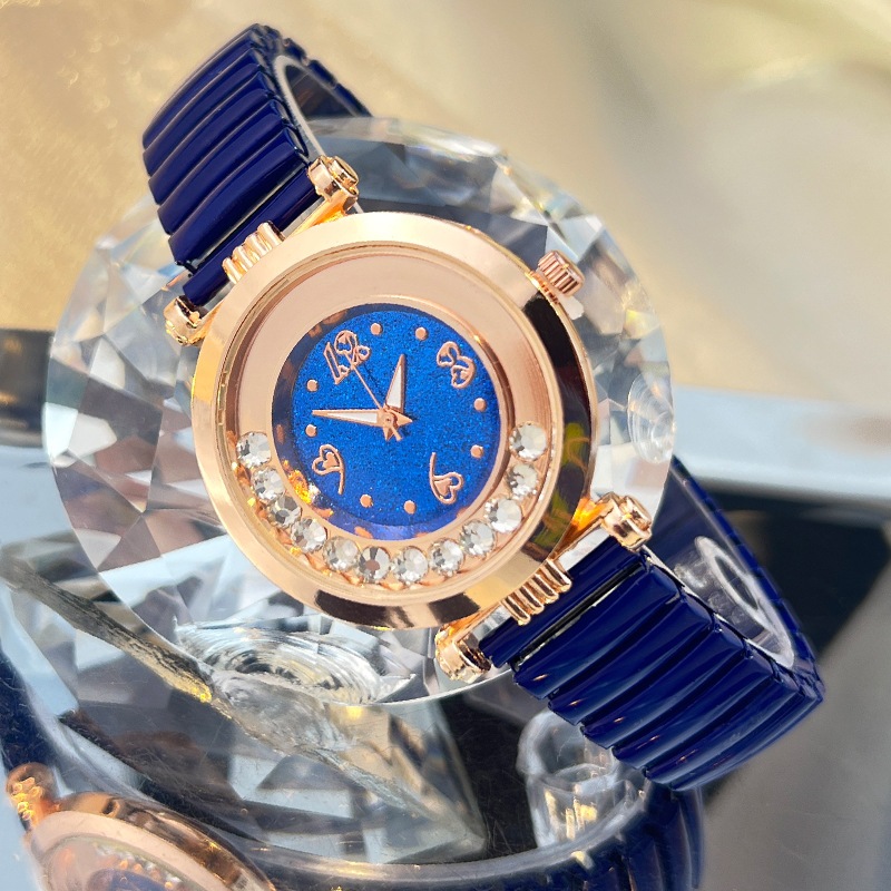 Đồng hồ nữ đầy màu sắc Dây thun Full Diamond Ball Rolling Sand Đồng hồ nữ Đồng hồ đeo tay Đồng hồ thạch anh thời trang siêu mỏng