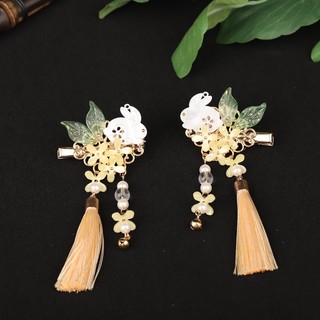 2 Mảnh Nữ Bên Kẹp Tóc Chống Trơn Trượt Tua Rua Handmade Ngọc Thỏ Đồ Trang Trí