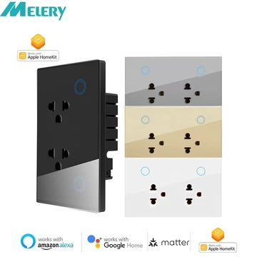 Melery Matter Over WiFi Phích cắm thông minh Thái Lan Ổ cắm bảng điều khiển kính cảm ứng Ổ cắm điện, Điều khiển từ xa bằng giọng nói Ứng dụng Homekit, Alexa, Google Home