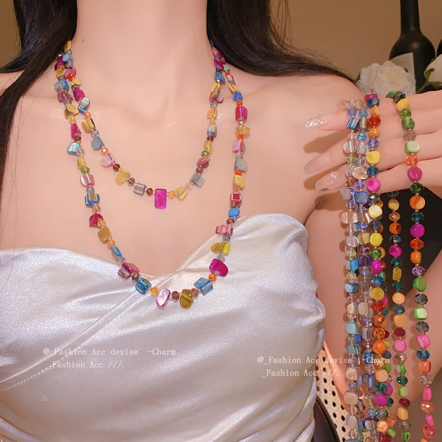 [Jewbeauty] Vòng cổ đính cườm nhiều lớp pha lê màu không đều phong cách kỳ nghỉ trang trí vòng cổ cao cấp thời trang dành cho nữ
