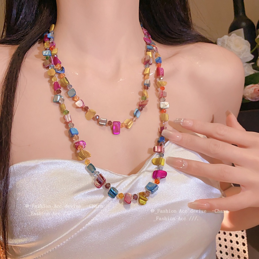 [Jewbeauty] Vòng cổ đính cườm nhiều lớp pha lê màu không đều phong cách kỳ nghỉ trang trí vòng cổ cao cấp thời trang dành cho nữ