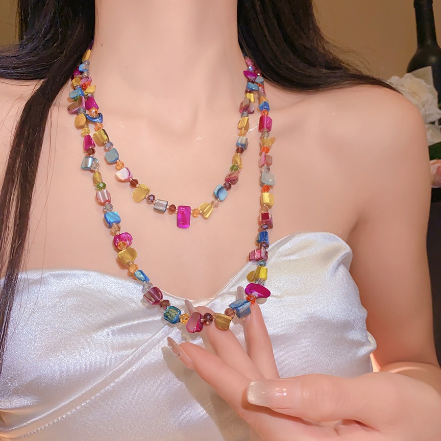 [Jewbeauty] Vòng cổ đính cườm nhiều lớp pha lê màu không đều phong cách kỳ nghỉ trang trí vòng cổ cao cấp thời trang dành cho nữ
