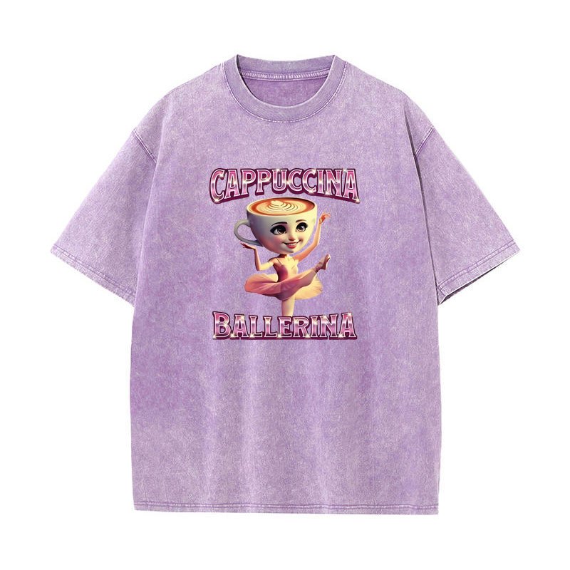 Cappuccina Ballerina Ngộ nghĩnh Ý Brainrot Meme Áo Thun Thời Trang Thẩm Mỹ Rửa Vintage Tay Ngắn Áo Nam Nữ Áo Thun Cotton Thường Ngày