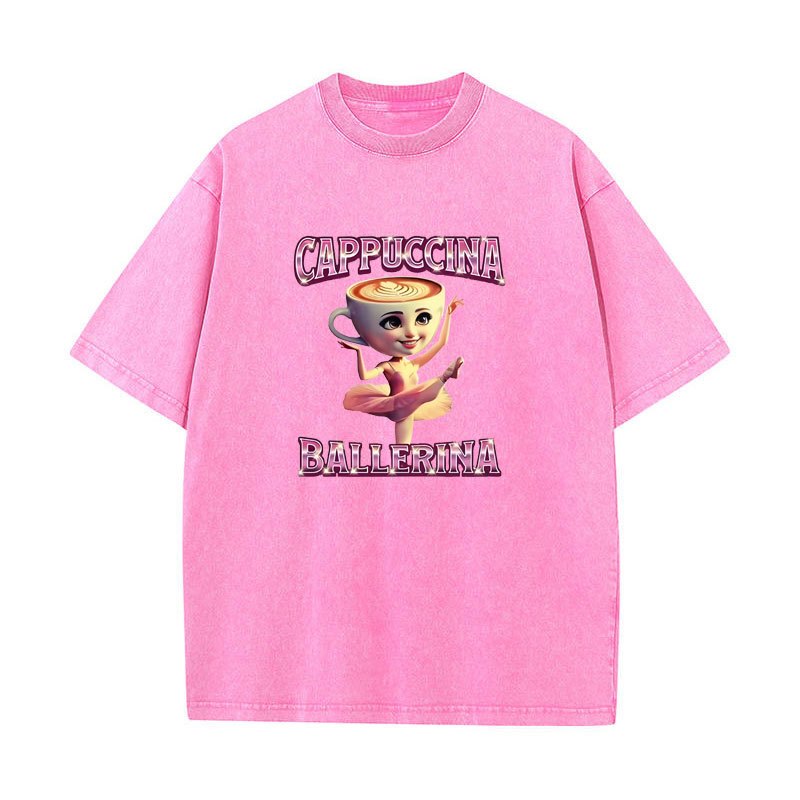 Cappuccina Ballerina Ngộ nghĩnh Ý Brainrot Meme Áo Thun Thời Trang Thẩm Mỹ Rửa Vintage Tay Ngắn Áo Nam Nữ Áo Thun Cotton Thường Ngày