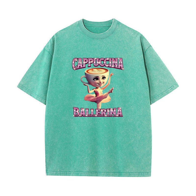 Cappuccina Ballerina Ngộ nghĩnh Ý Brainrot Meme Áo Thun Thời Trang Thẩm Mỹ Rửa Vintage Tay Ngắn Áo Nam Nữ Áo Thun Cotton Thường Ngày