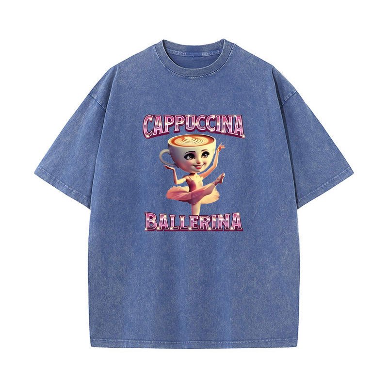 Cappuccina Ballerina Ngộ nghĩnh Ý Brainrot Meme Áo Thun Thời Trang Thẩm Mỹ Rửa Vintage Tay Ngắn Áo Nam Nữ Áo Thun Cotton Thường Ngày
