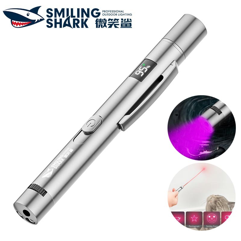 SmilingShark SD5313 Đèn pin Laser Pointer siêu sáng Con Trỏ Màu Đỏ Từ Tính 365nm Ánh Sáng Tím 4 Chế Độ Đèn Laser Sạc USB Cho Mèo Chơi, Dạy Pionter, Nhận Dạng Kho Báu