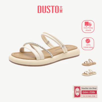 DUSTO Dép nữ dép bánh mì đế bằng mũi tròn giày nữ chống trơn tăng chiều cao DW25X0820A