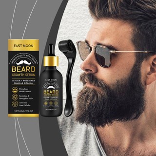 EAST MOON Men 's Beard Growth Serum 60ml Làm sạch nhẹ nhàng Dưỡng ẩm Làm mịn màng Dầu chăm sóc râu có con lăn