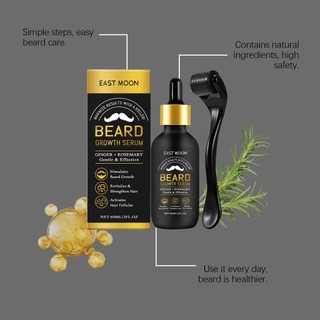EAST MOON Men 's Beard Growth Serum 60ml Làm sạch nhẹ nhàng Dưỡng ẩm Làm mịn màng Dầu chăm sóc râu có con lăn