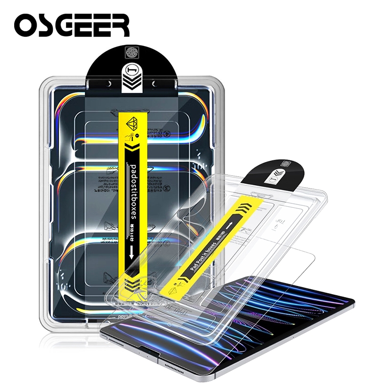 OSGEER Dễ Dàng Lắp Đặt Kính Cường Lực Bụi Tự Động Cho iPad Pro 2026 2025 2024 Pro 11 13 M4 / M5 Air 8 7 6 5 4 M4 M3 Pro gen 10 11 12 10.9 10.2 9 8 7 9.7 6 5 Màn Hình Bảo vệ