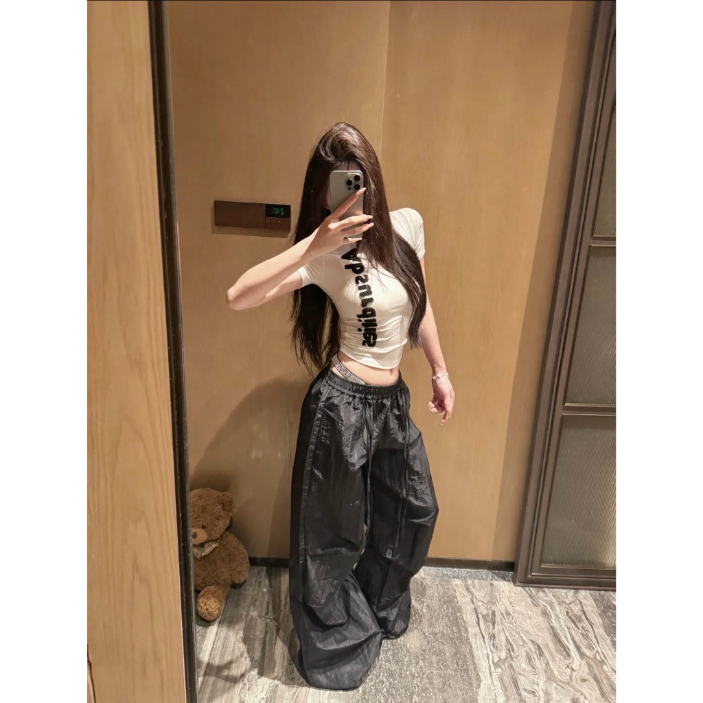 【BANKO】Chữ thêu ngắn tay màu trắng mỏng vừa vặn mùa hè Mỹ dành cho nữ T @ -