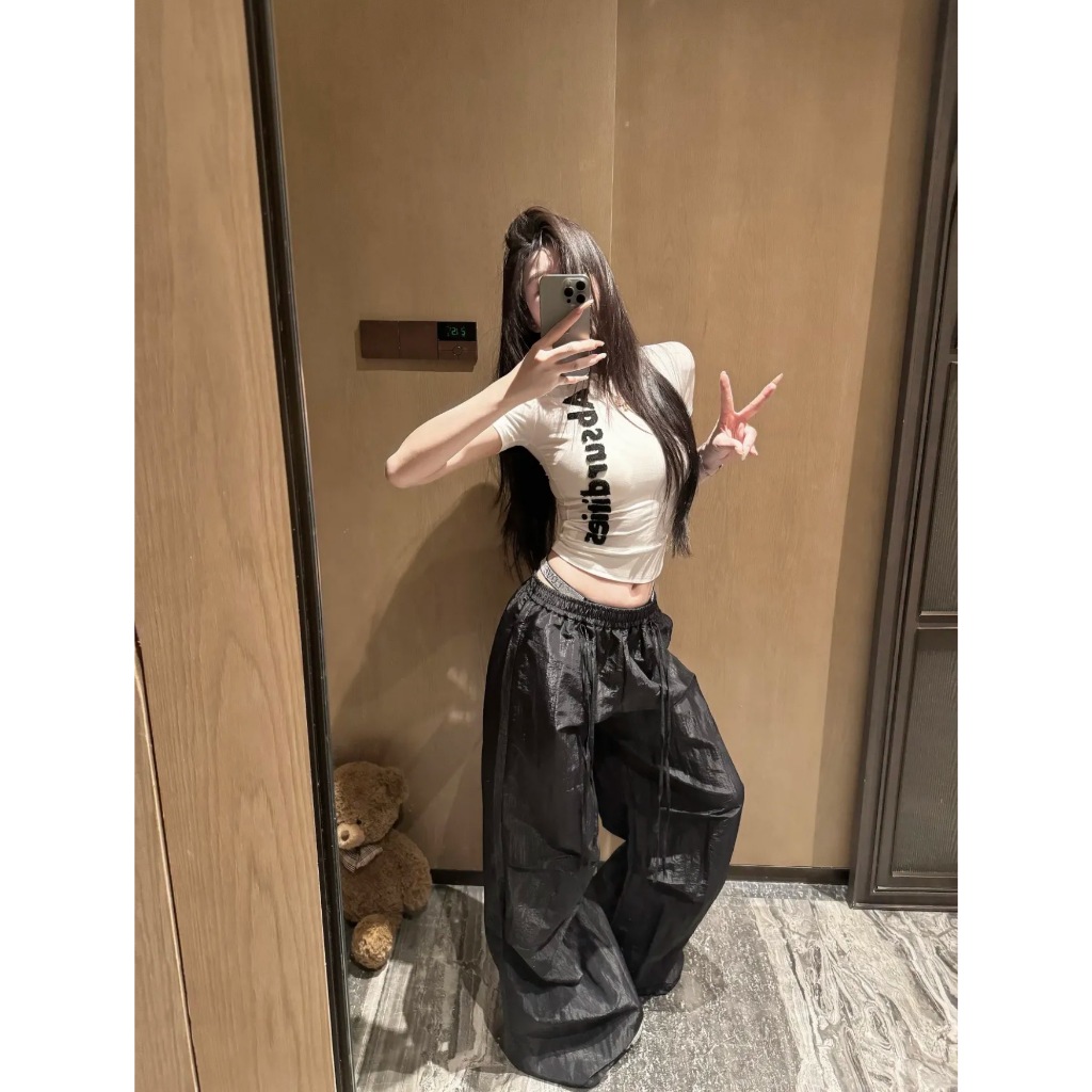 【BANKO】Chữ thêu ngắn tay màu trắng mỏng vừa vặn mùa hè Mỹ dành cho nữ T @ -
