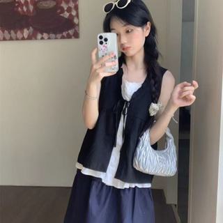 Phong Cách Hàn Quốc Nữ Nữ Rời Ruffle Baggy Ren Áo Sơ Mi Không Tay Áo Giả-hai Mảnh