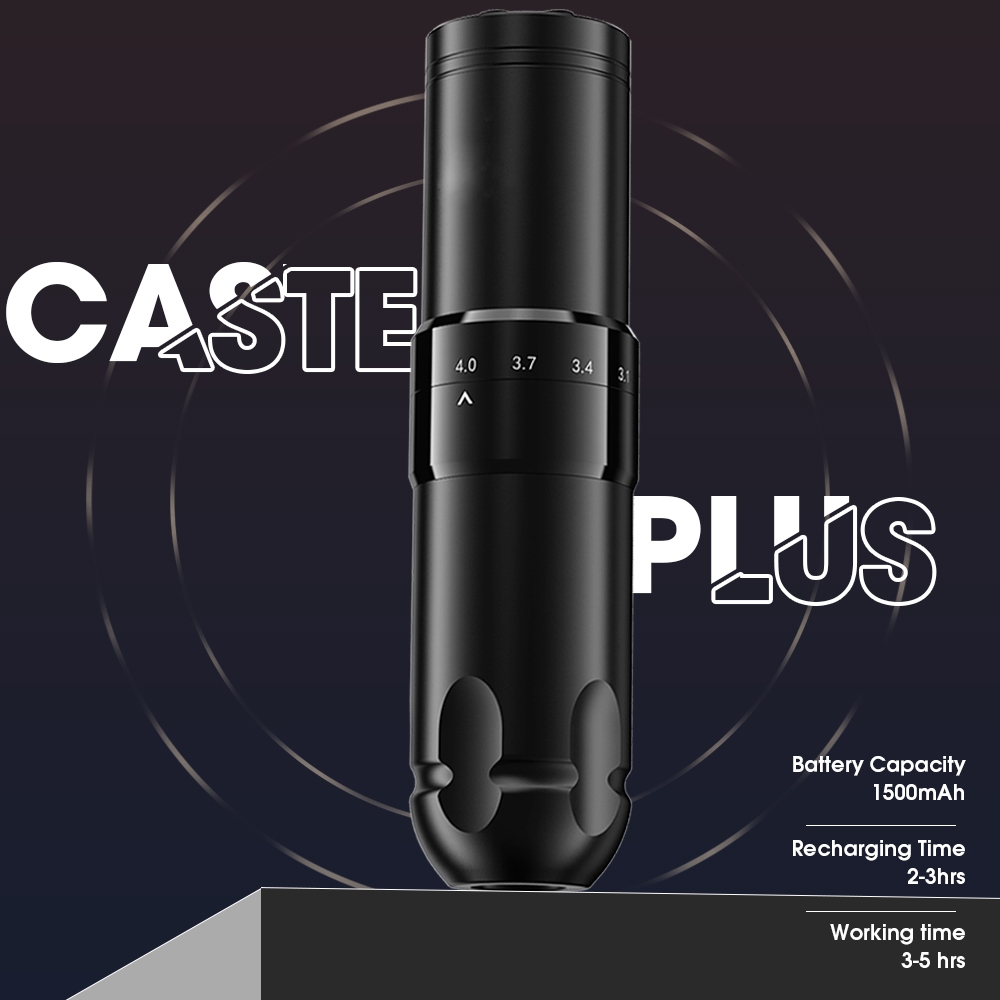 Caster PLUS Máy xăm không dây Bút và bút máy xăm Bộ nguồn di động, đột quỵ có thể điều chỉnh, Màn hình Led pin không dây 1500mAh cho kim xăm hình hộp mực