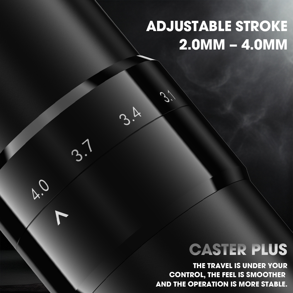 Caster PLUS Máy xăm không dây Bút và bút máy xăm Bộ nguồn di động, đột quỵ có thể điều chỉnh, Màn hình Led pin không dây 1500mAh cho kim xăm hình hộp mực
