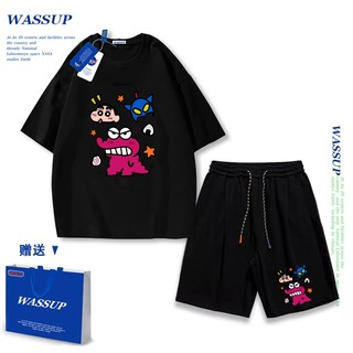 Áo thun ngắn tay Wassup mùa hè nam dáng rộng Quần Short Cotton hợp thời trang, nam nữ thể thao giản dị Phong cách đơn giản 2025 Phong cách mới