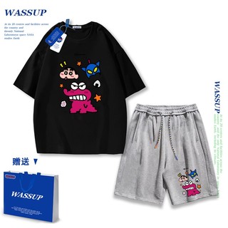Áo thun ngắn tay Wassup mùa hè nam dáng rộng Quần Short Cotton hợp thời trang, nam nữ thể thao giản dị Phong cách đơn giản 2025 Phong cách mới