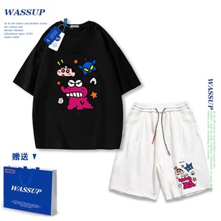 Áo thun ngắn tay Wassup mùa hè nam dáng rộng Quần Short Cotton hợp thời trang, nam nữ thể thao giản dị Phong cách đơn giản 2025 Phong cách mới
