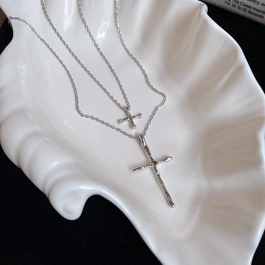 Vòng cổ mặt dây chuyền chéo Silver thiết kế xếp chồng đôi - Phụ kiện thời trang cho nữ
