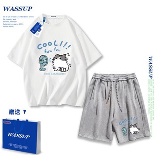 Áo thun ngắn tay Wassup mùa hè nam dáng rộng Quần Short Cotton hợp thời trang, nam nữ thể thao giản dị Phong cách đơn giản 2025 Phong cách mới
