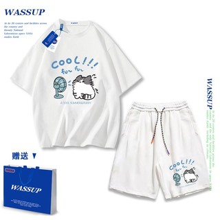 Áo thun ngắn tay Wassup mùa hè nam dáng rộng Quần Short Cotton hợp thời trang, nam nữ thể thao giản dị Phong cách đơn giản 2025 Phong cách mới