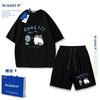 Áo thun ngắn tay Wassup mùa hè nam dáng rộng Quần Short Cotton hợp thời trang, nam nữ thể thao giản dị Phong cách đơn giản 2025 Phong cách mới
